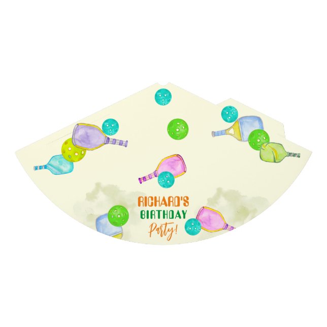 Sports Party Watercolor Pickleball Themed Birthday Party Hat (Front)