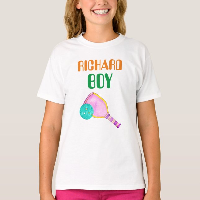 Sports Party Watercolor Pickleball Themed Birthday T-Shirt (Front)