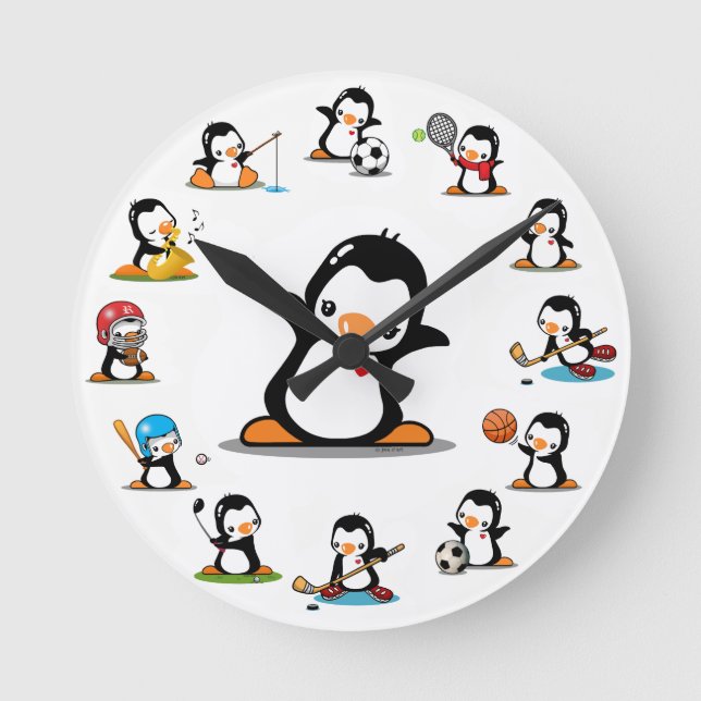 Sports Penguins Round Clock (Front)
