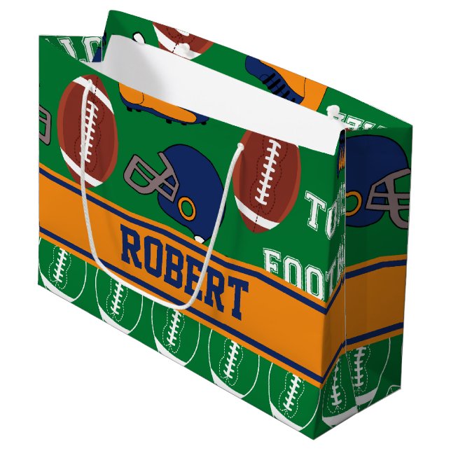 SPORTS Personalise Football Pattern for Children Large Gift Bag (Front Angled)