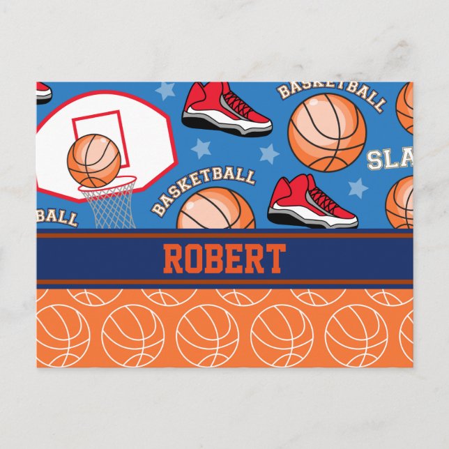 SPORTS Personalise Name Basketball Fan Fun Pattern Postcard (Front)