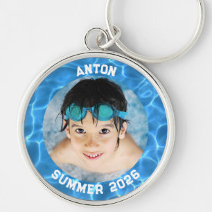 Sports Photo Aqua Blue Swimming Pool Border Key Ring