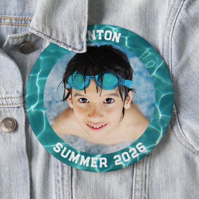 Sports Photo Aqua Green Swimming Pool Frame 6 Cm Round Badge (In Situ)