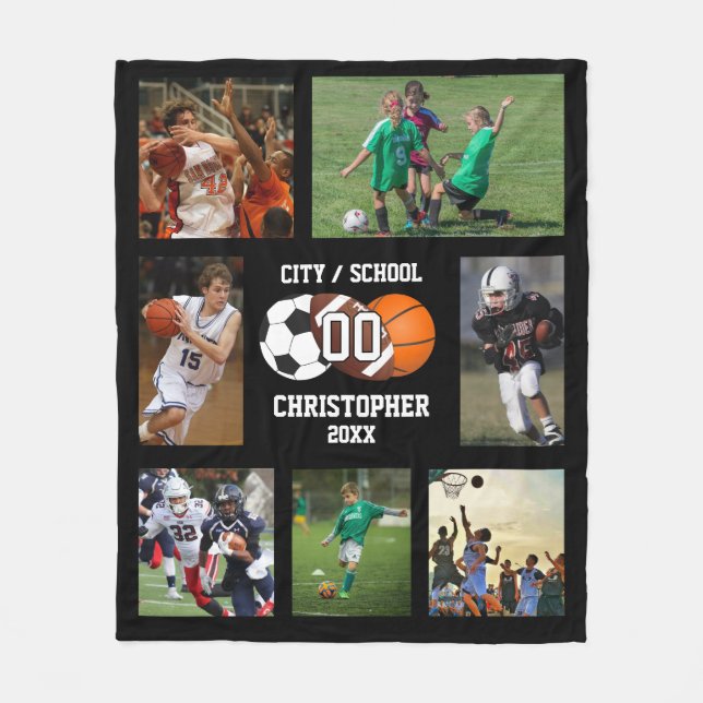 Sports photo collage fleece blanket (Front)