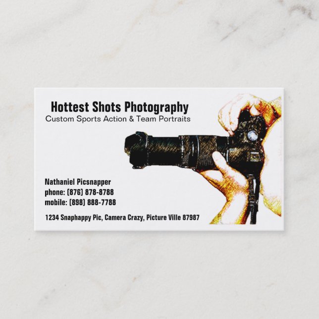 Sports Photographer - Man & Camera  Business Card (Front)