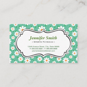 Sports Physician - Elegant Green Daisy Business Card