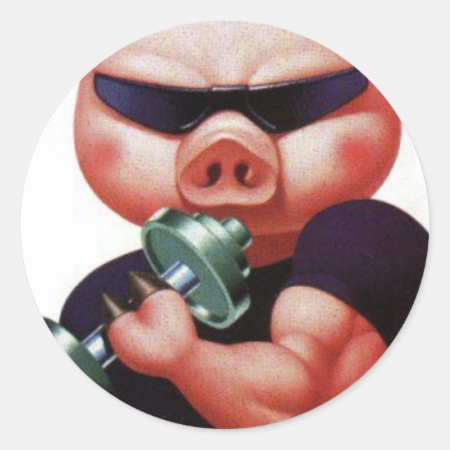 sports pig classic round sticker (Front)