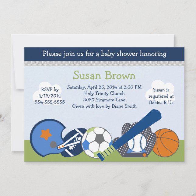 Sports Player Baby Shower Invitation (Front)