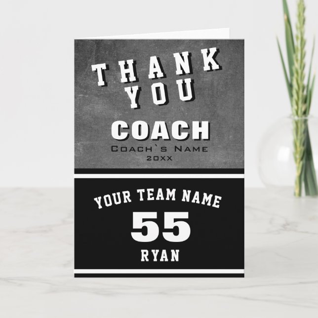 Sports Player Black Chalkboard Thank you Coach Card (Front)
