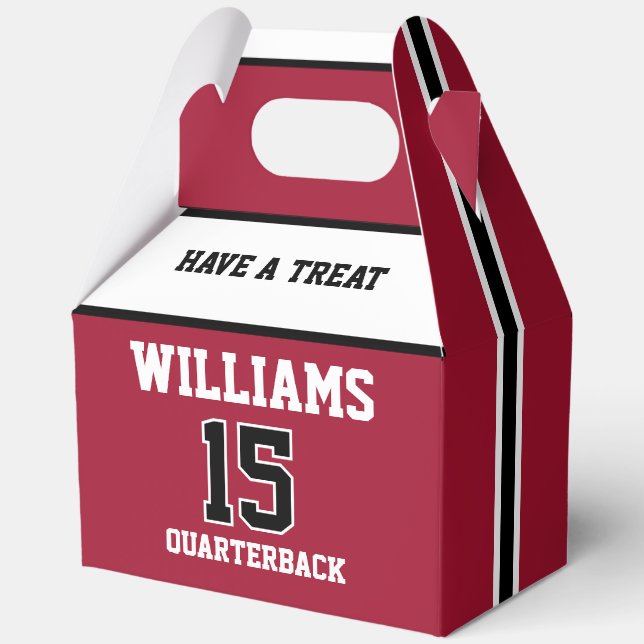 Sports Player Red and White Favour Boxes (Back)