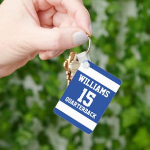 Sports Player Royal Blue and White Key Ring