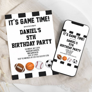Sports Referee Birthday Boy Black White Invitation