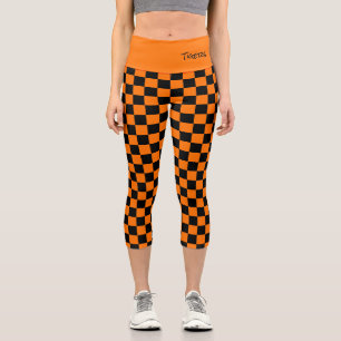 Sports School Colours Team Name Black Orange Check Capri Leggings