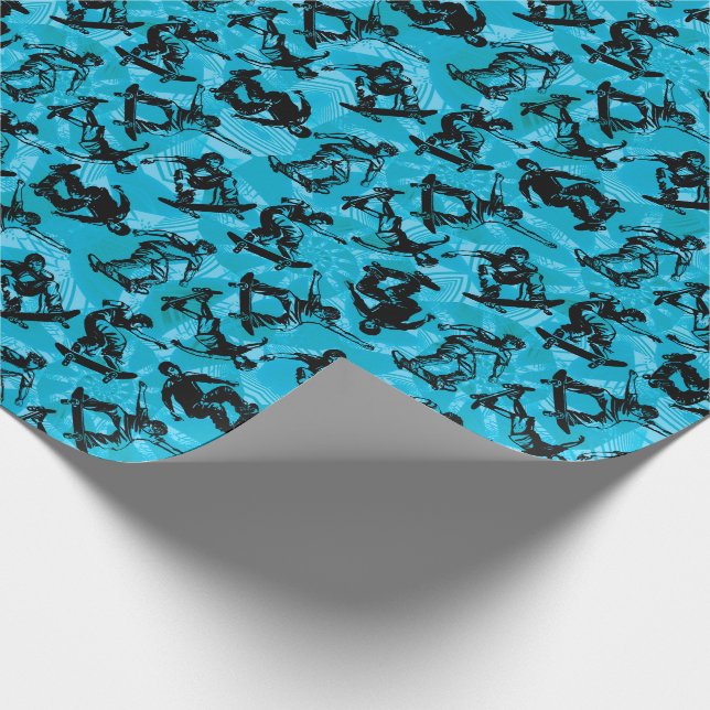 Sports Skateboarder Blue Black Skater Boy Cool Wrapping Paper (Corner)