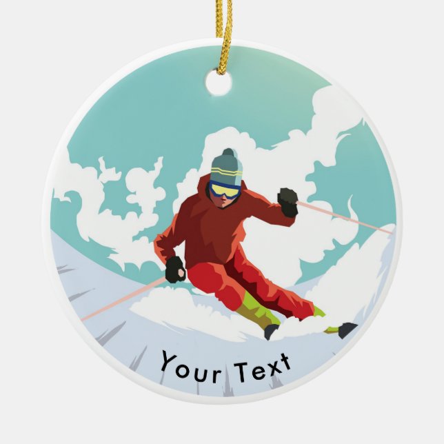 SPORTS Ski Slope Slalom Ceramic Tree Decoration (Front)