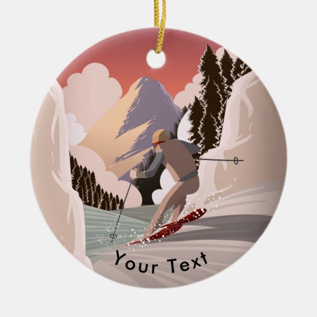 SPORTS Skiing Down the Slopes Ceramic Tree Decoration (Front)