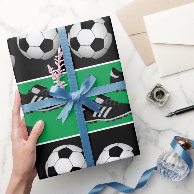 Sports soccer ball shoes pattern party wrap wrapping paper (Gifting)