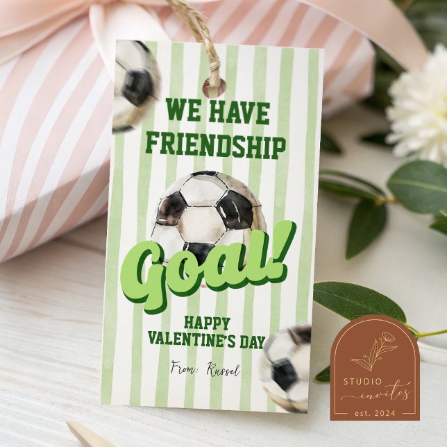 Sports Soccer Sage Green Stripe Valentine Tag (Creator Uploaded)