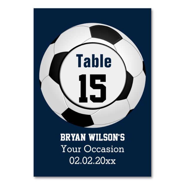 Sports Soccer theme Personalised table numbers (Front)