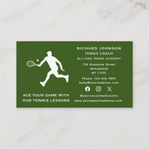 Sports Social Media Tennis Coach Male Instructor Business Card