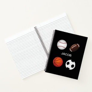 " SPORTS" SPIRAL NOTEBOOK WITH CHILDS NAME.
