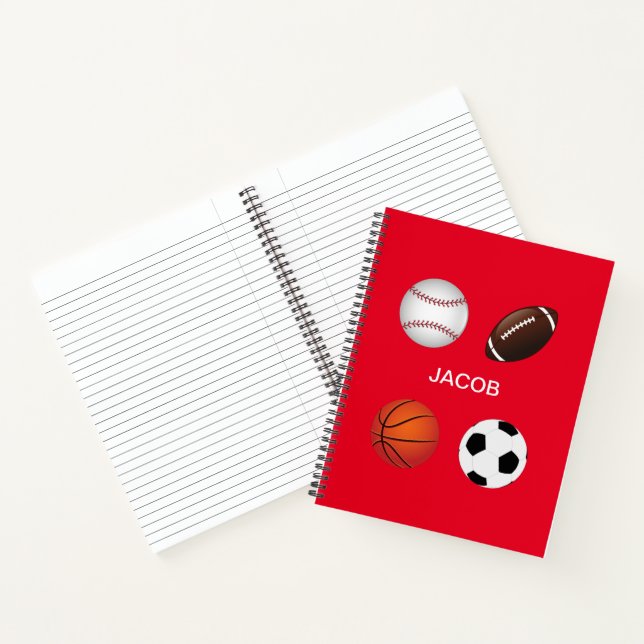 " SPORTS" SPIRAL NOTEBOOK WITH CHILDS NAME. (Inside)