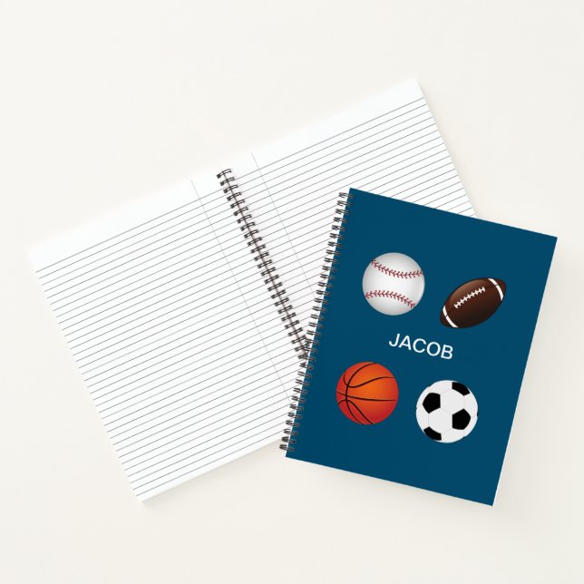 " SPORTS" SPIRAL NOTEBOOK WITH CHILDS NAME. (Inside)