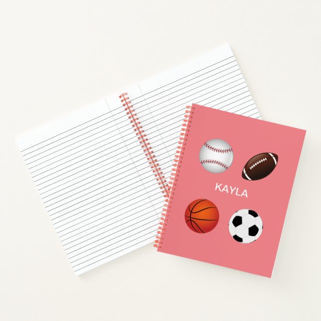 " SPORTS" SPIRAL NOTEBOOK WITH CHILDS NAME. (Inside)