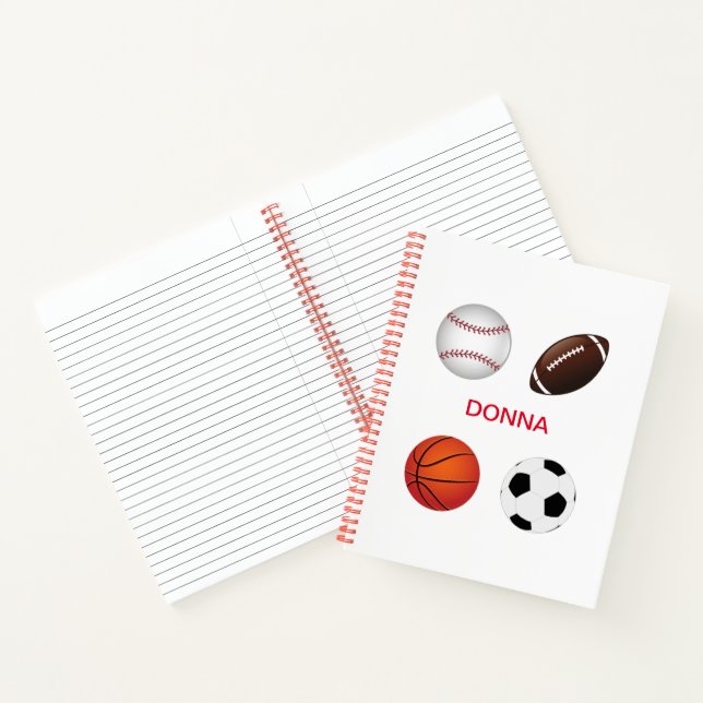 " SPORTS" SPIRAL NOTEBOOK WITH CHILDS NAME. (Inside)