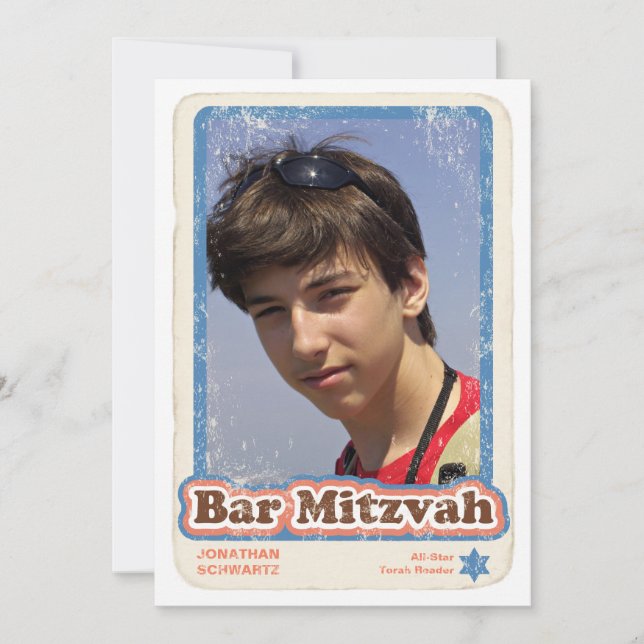 Sports Star Bar Mitzvah Invitation Blue (Front)
