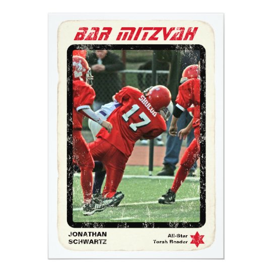 Sports Star Bar Mitzvah Invitation, Red Card