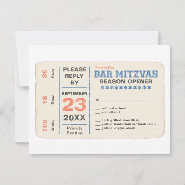 Sports Star Bar Mitzvah RSVP Reply Card Blue (Front)