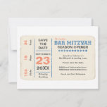 Sports Star Bar Mitzvah Save the Date Card Blue<br><div class="desc">Every great Bar Mitzvah begins with a little buzz. Generate some of your own with this save the date postcard that mimics a classic sporting event ticket. Plus, you can customise virtually all of the printed information with your information…just fill in the fields! It’s perfect for a sports themed Bar...</div>