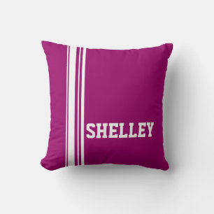 Sports stripe white purple add your name pillow