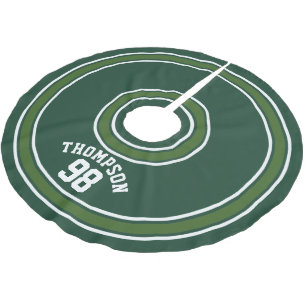 Sports Striped Jersey Dark Green White Name Number Brushed Polyester Tree Skirt