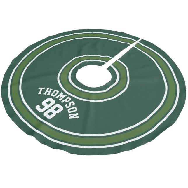 Sports Striped Jersey Dark Green White Name Number Brushed Polyester Tree Skirt (Angled)