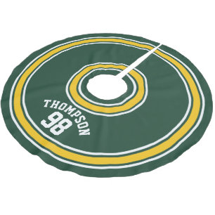 Sports Striped Jersey Dark Green Yellow Number Brushed Polyester Tree Skirt