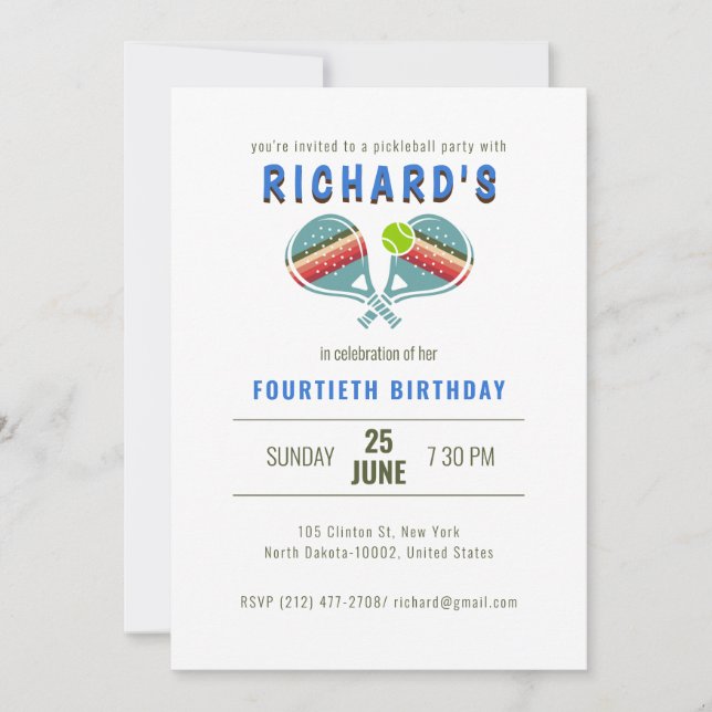 Sports Striped Pickleball Paddles Birthday Party Invitation (Front)