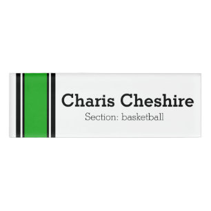 SPORTS STRIPES - Green Black White + your ideas Name Tag