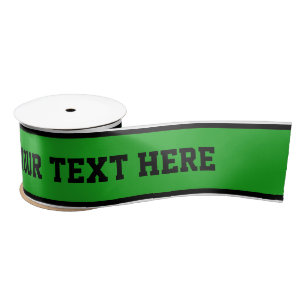 SPORTS STRIPES - Green Black White + your text Satin Ribbon