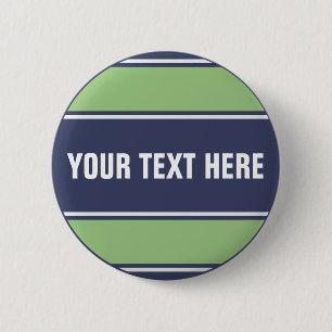 SPORTS STRIPES - Matt Blue Green + your text 6 Cm Round Badge