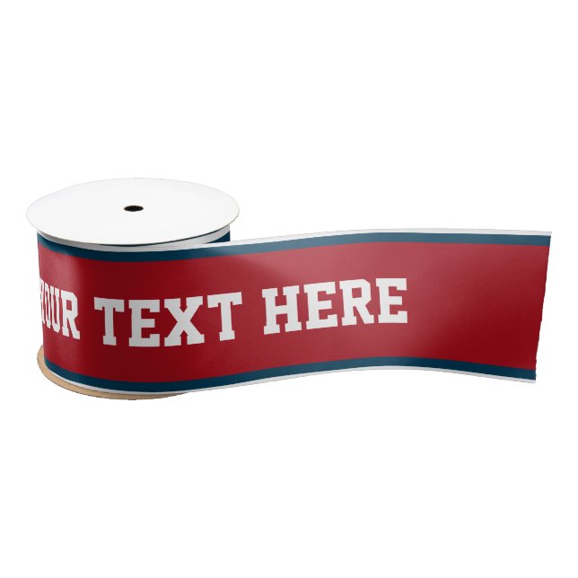 SPORTS STRIPES - Red Blue White + your text Satin Ribbon (Spool)