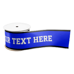 SPORTS STRIPES - Royal Black White + your text Satin Ribbon