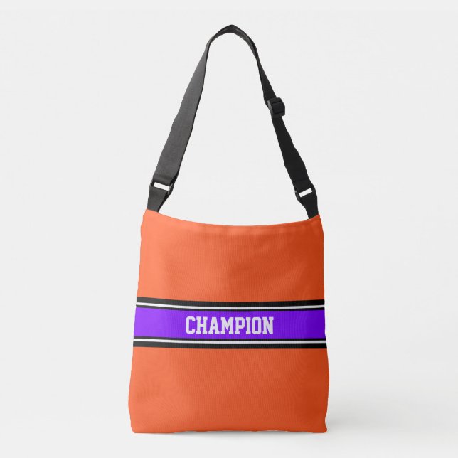 SPORTS STRIPES - violet, black, white Crossbody Bag (Front)