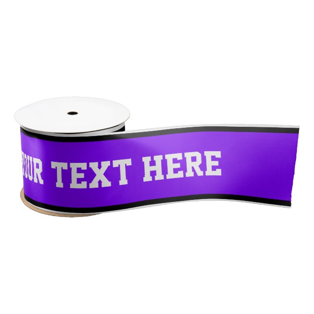 SPORTS STRIPES - Violet Black White + your text Satin Ribbon (Spool)