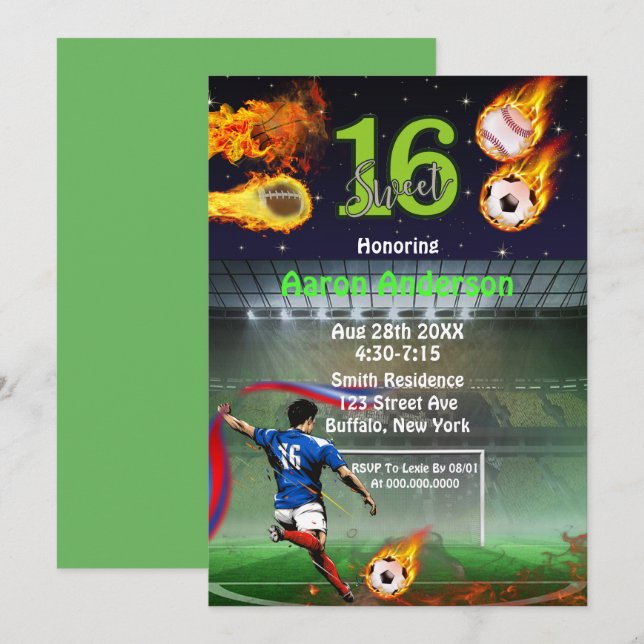 Sports Sweet Sixteen Birthday Party Invitation (Front/Back)