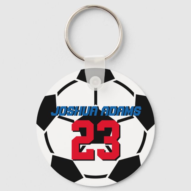 Sports Team Black White Soccer Ball Keychain (Front)