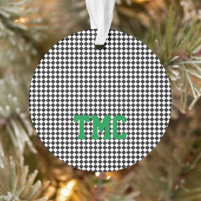 Sports Team Car Racing INITIALS Black White Check Ornament (Tree)