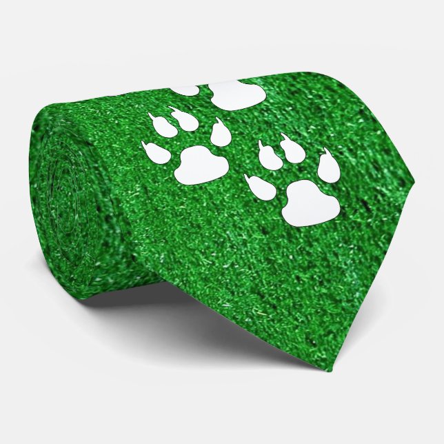 Sports Team Claw Paw Prints On Grass Print Tie (Rolled)