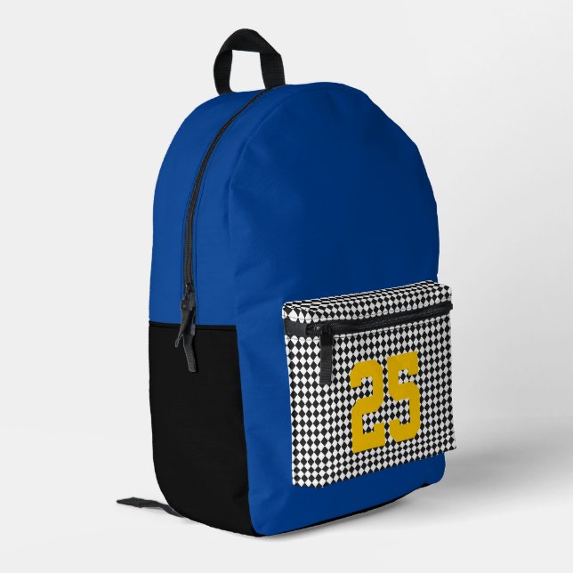 Sports Team Colours NUMBER Chequered Player Fun Printed Backpack (Back Corner Left)